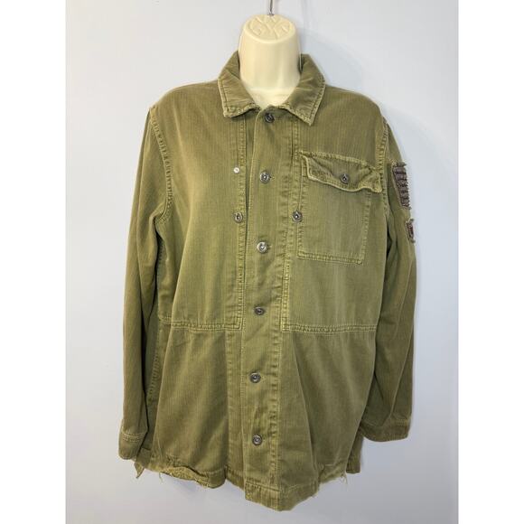 Free People Utility Green Jacket Embellished Military Style Women's M - Picture 2 of 11